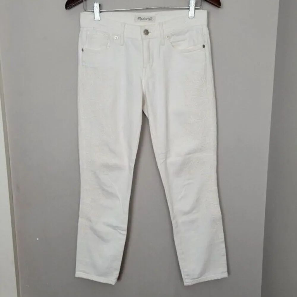 Madewell Skinny Boho White Embroidered Crop Jean Size 25